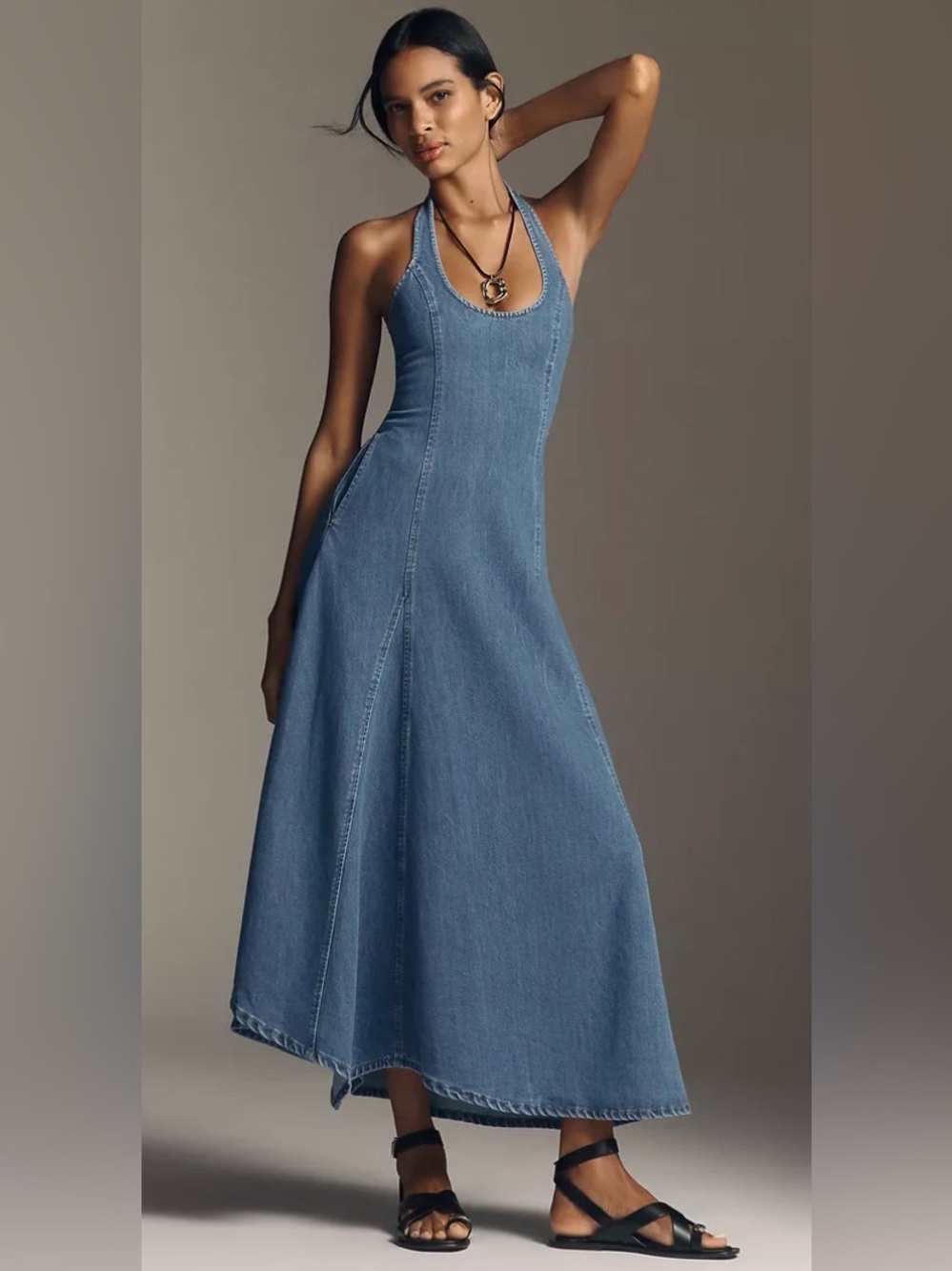 NWT Anthropologie Sovere Elodie Halter Denim Maxi Dress XS Sold Out!